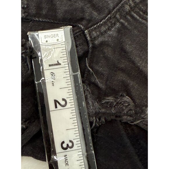 American Eagle Super Low Shortie Black Denim Raw Hem Jean Shorts Size 6 - Picture 7 of 9